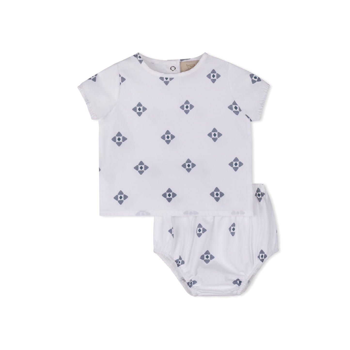Geometric print baby 2-piece short set in cotton-spandex by Tricot Bebe