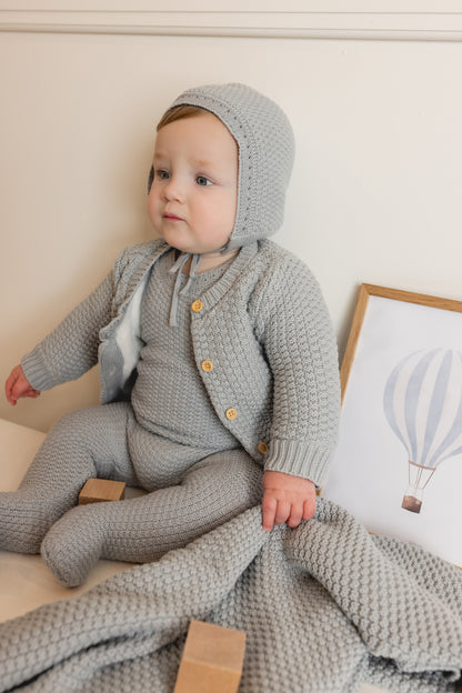 Fur Lined Waffle Knit Cardigan & Bonnet