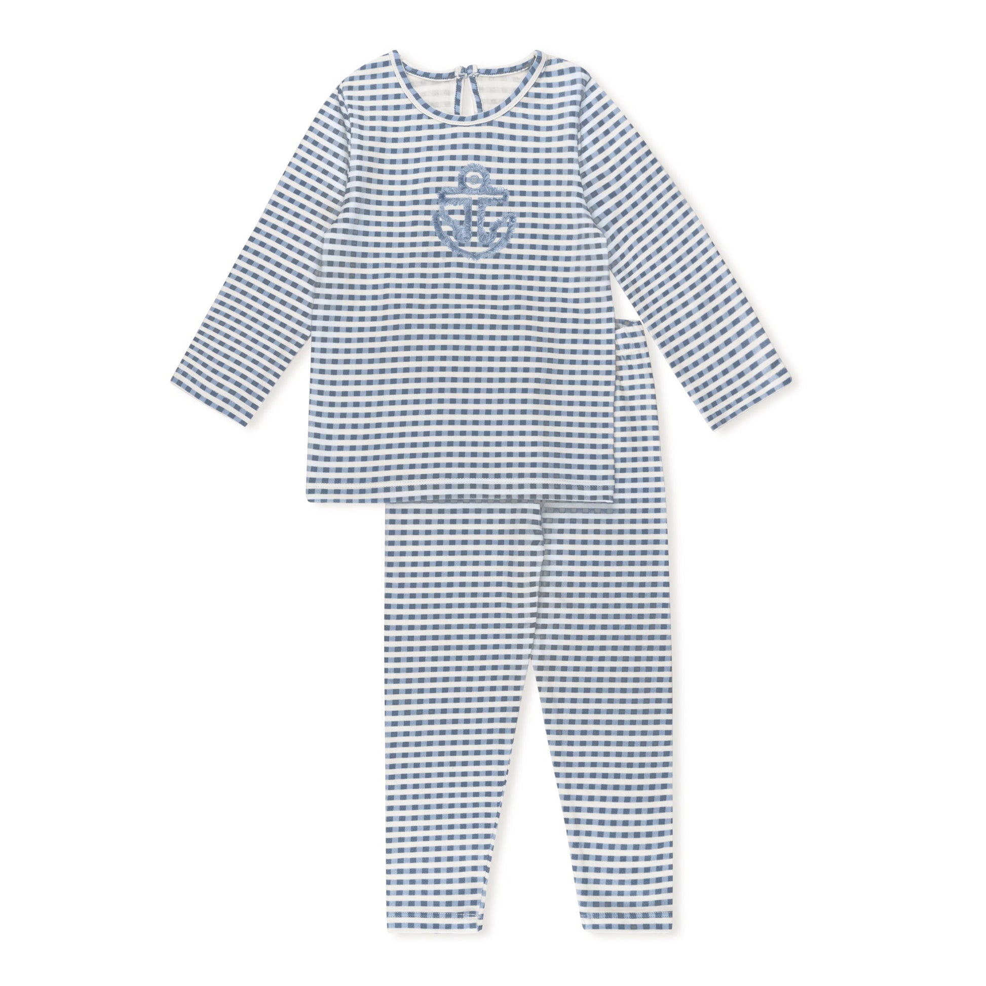 Checked fringe baby pajama 2-piece set in cotton-spandex, blue and pink