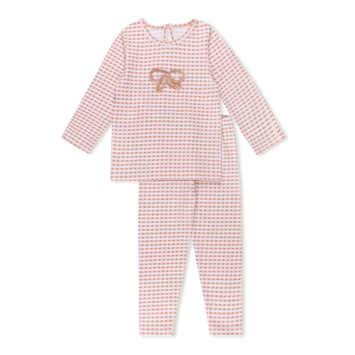 Checked fringe baby pajama 2-piece set in cotton-spandex, blue and pink