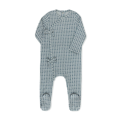 Ditsy floral print baby footie in soft cotton-spandex, blue and pink