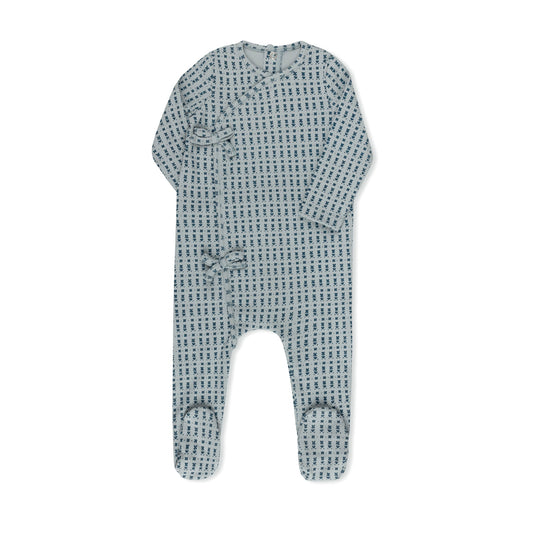 Ditsy floral print baby footie in soft cotton-spandex, blue and pink