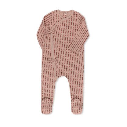 Ditsy floral print baby footie in soft cotton-spandex, blue and pink