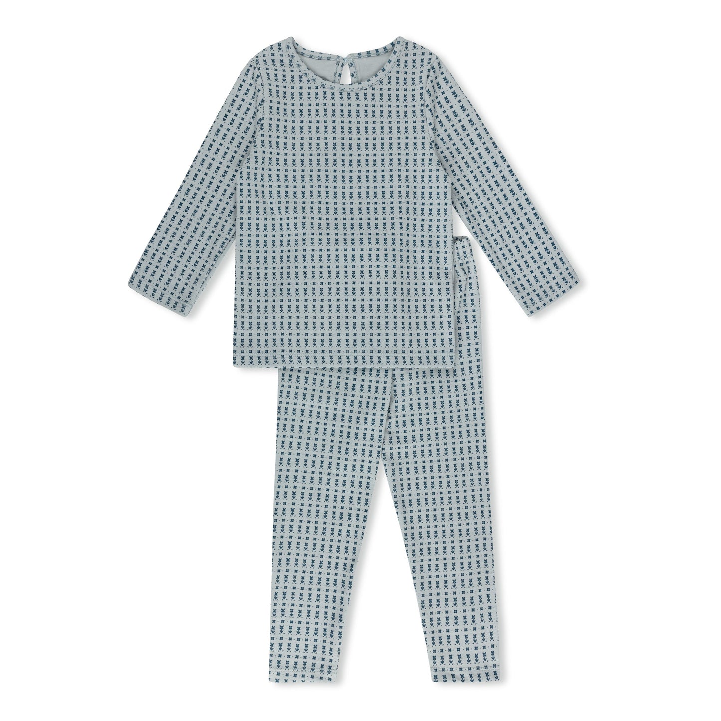 Ditsy floral print baby pajama 2-piece set in cotton-spandex, blue and pink
