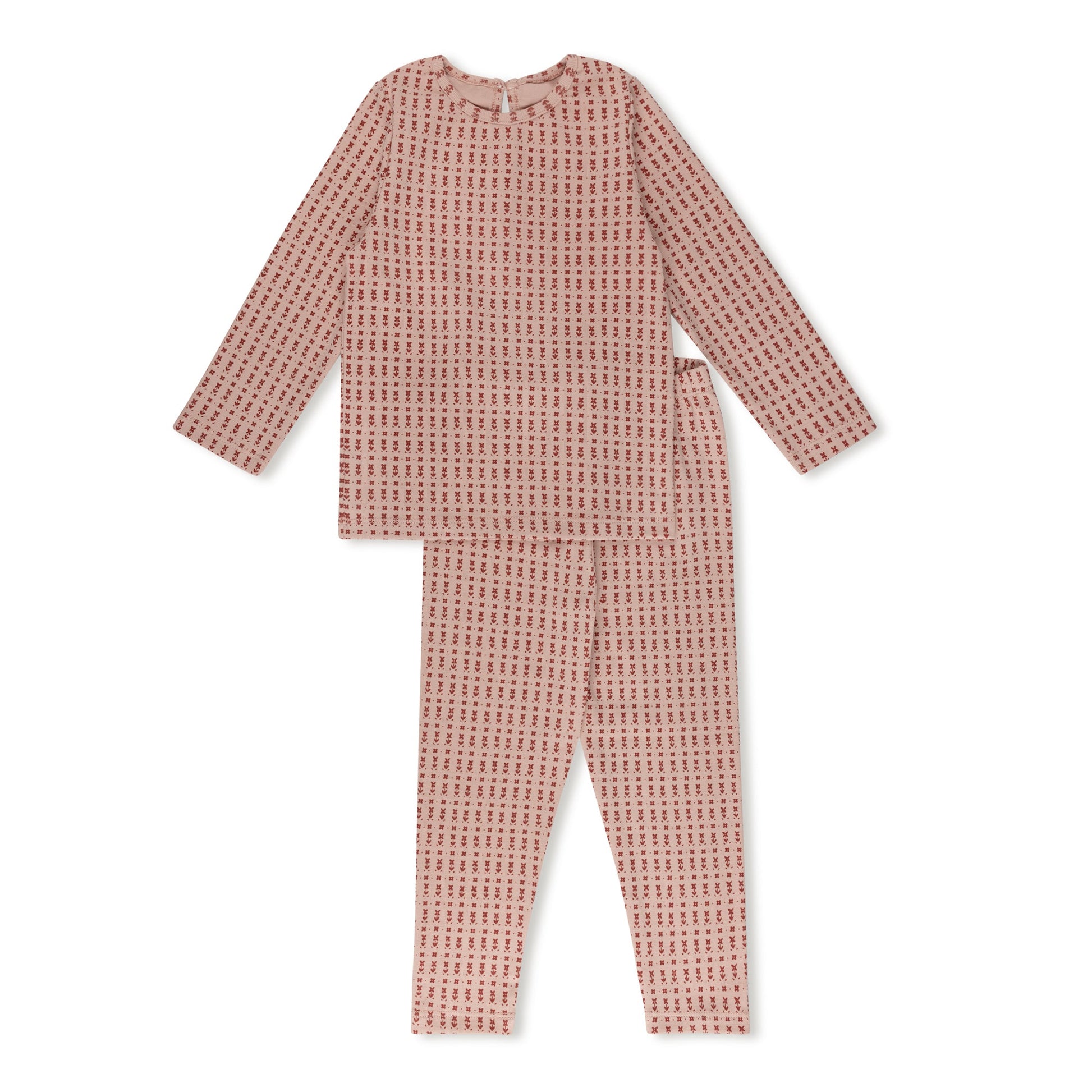 Ditsy floral print baby pajama 2-piece set in cotton-spandex, blue and pink
