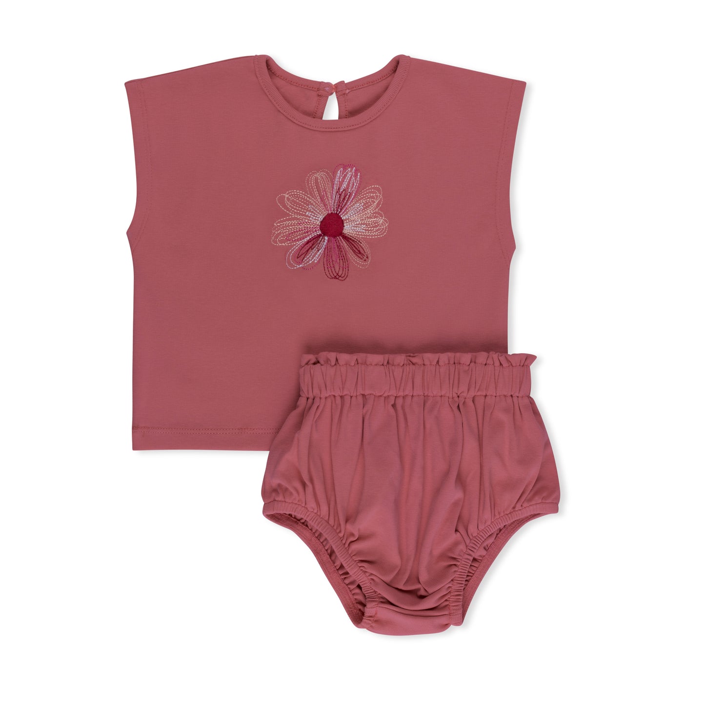 Embroidered star flower baby 2-piece set in cotton-spandex by Tricot Bebe