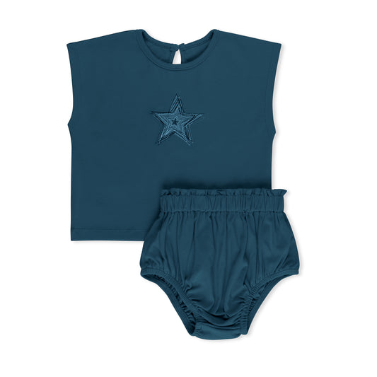 Embroidered star flower baby 2-piece set in cotton-spandex by Tricot Bebe