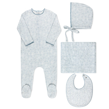 Faded floral watercolor print baby layette set in cotton-spandex
