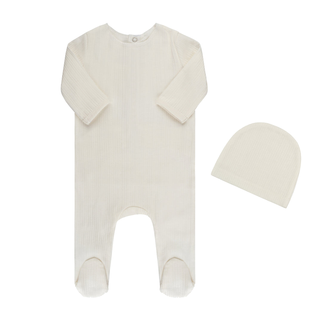 Embroidered ribbed footie and hat