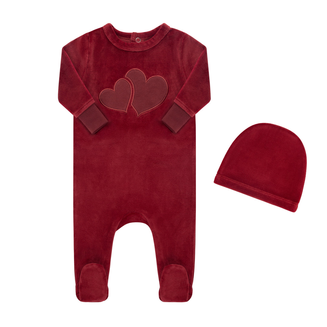 Velour heart footie and hat