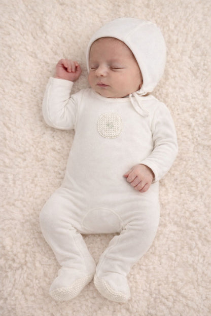 Crochet Applique Footie and Bonnet (Velour Edition)