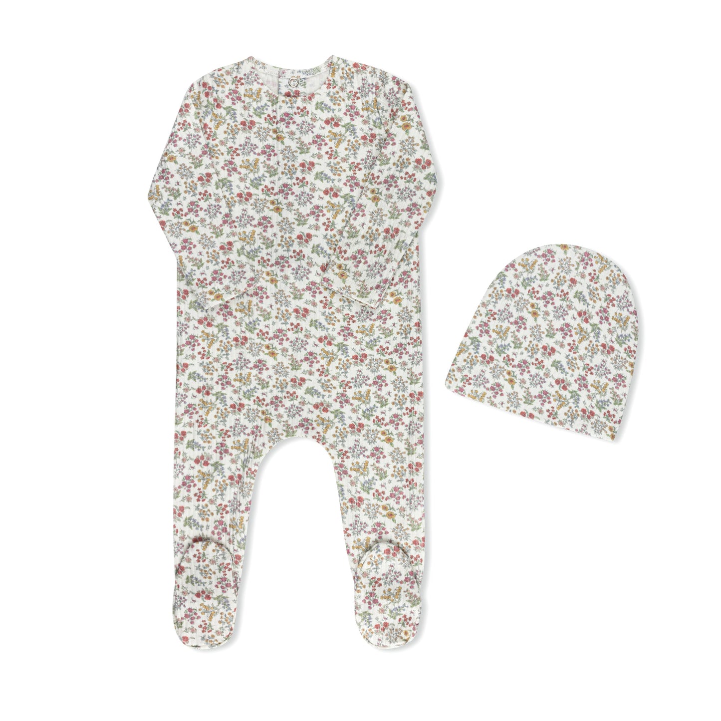 Liberty floral print baby footie in fine cotton-spandex by Tricot Bebe
