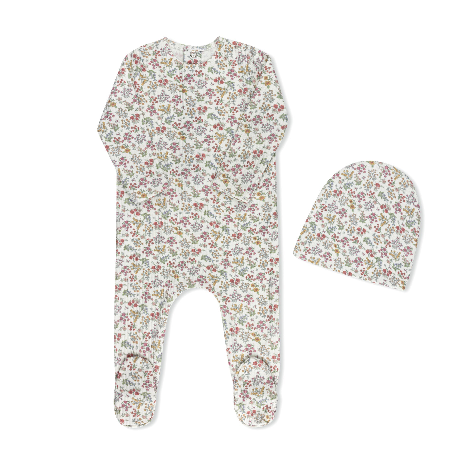 Liberty floral print baby footie in fine cotton-spandex by Tricot Bebe