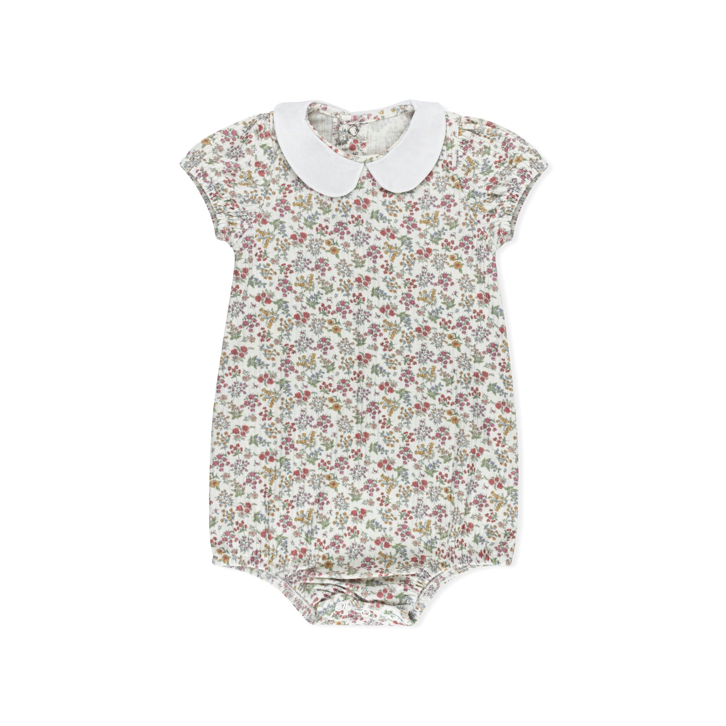 Liberty floral print baby short romper in fine cotton-spandex by Tricot Bebe