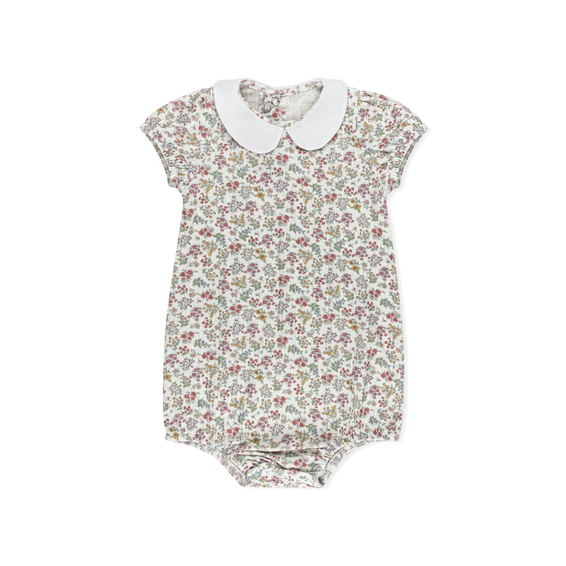 Liberty floral print baby short romper in fine cotton-spandex by Tricot Bebe
