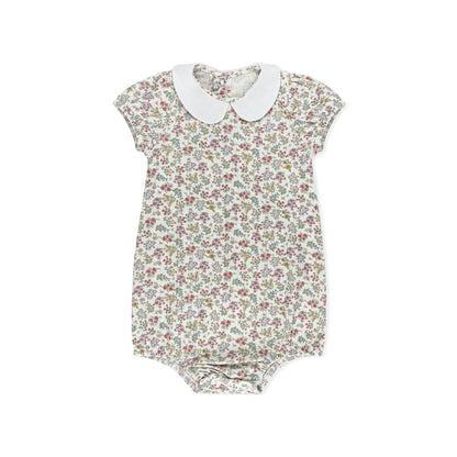 Liberty floral print baby short romper in fine cotton-spandex by Tricot Bebe