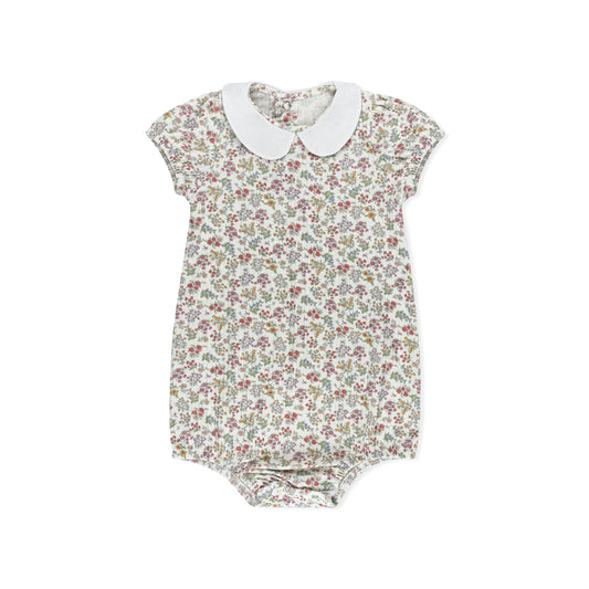 Liberty floral print baby short romper in fine cotton-spandex by Tricot Bebe