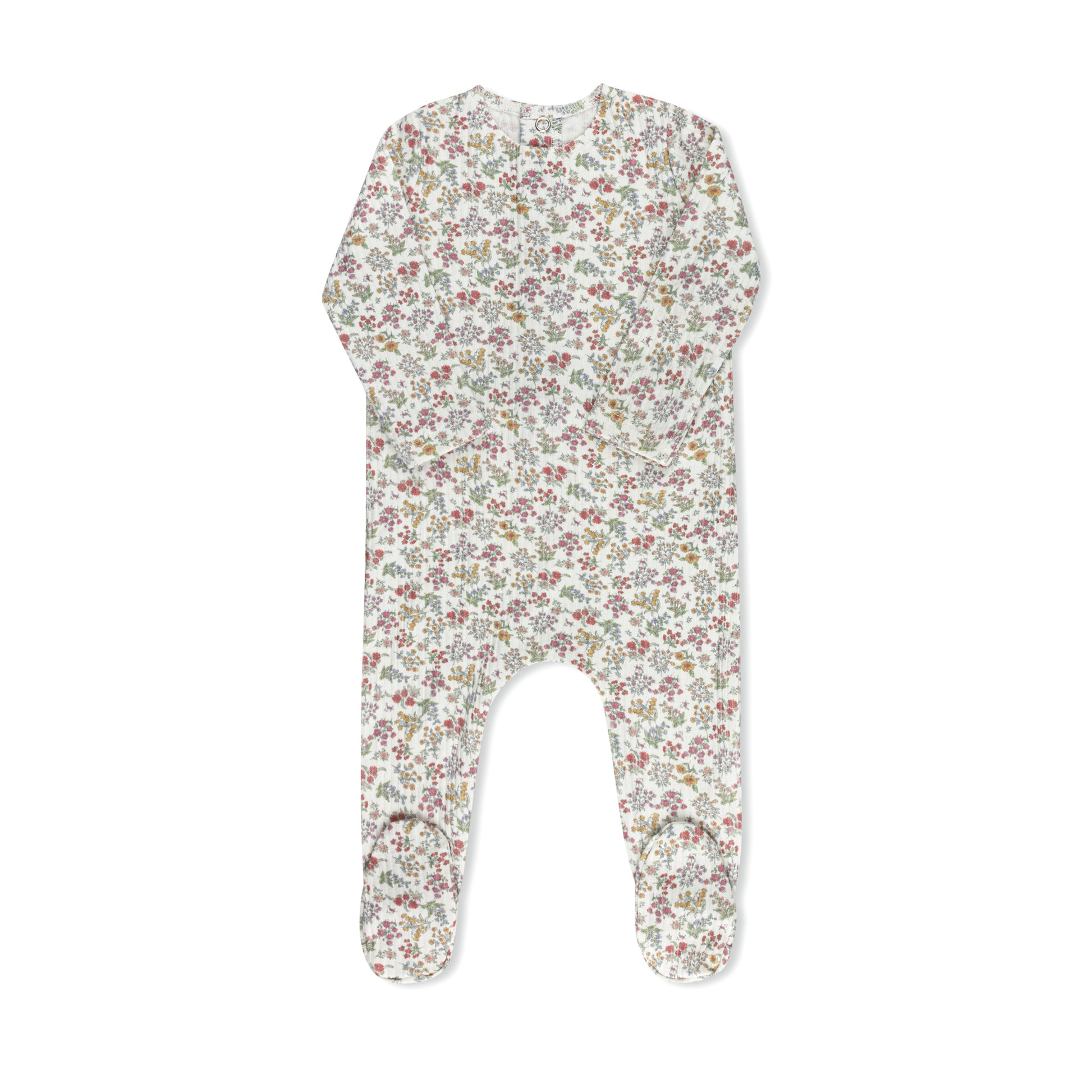 Liberty floral print baby footie in fine cotton-spandex by Tricot Bebe