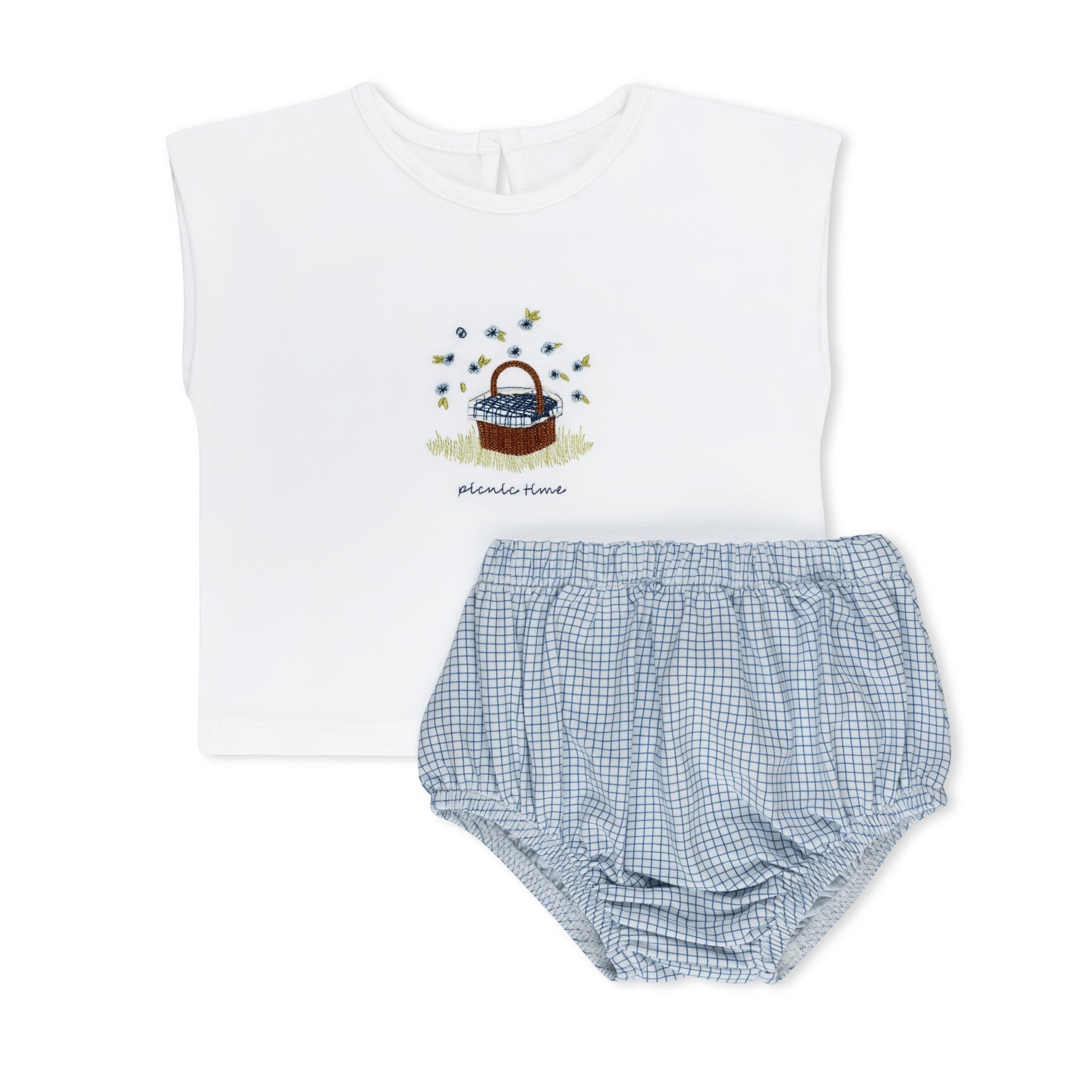 Picnic basket print baby 2-piece short set in cotton-spandex, Tricot Bebe