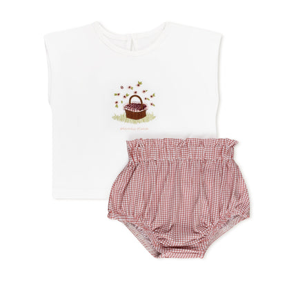 Picnic basket print baby 2-piece short set in cotton-spandex, Tricot Bebe