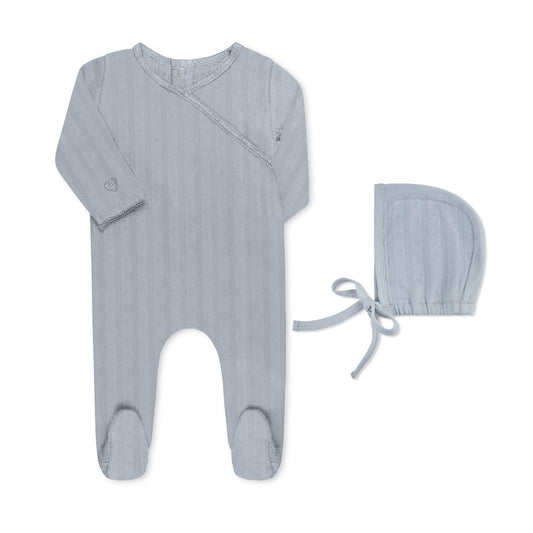 Pointelle kimono baby footie with circle heart cutout detail in cotton-spandex