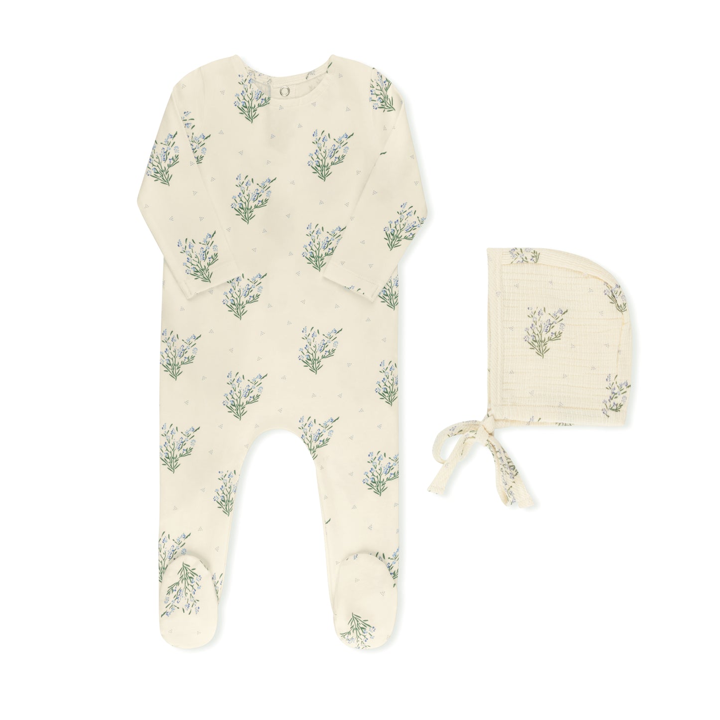 Scattered floral print baby footie in premium cotton-spandex, Tricot Bebe