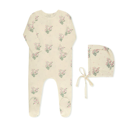 Scattered floral print baby footie in premium cotton-spandex, Tricot Bebe