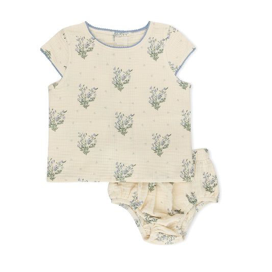 Scattered floral baby 2-piece short set in premium cotton-spandex