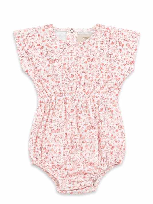 Pink watercolor floral baby romper in cotton-spandex by Tricot Bebe