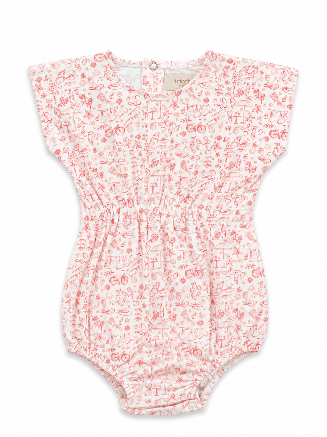 Pink watercolor floral baby romper in cotton-spandex by Tricot Bebe