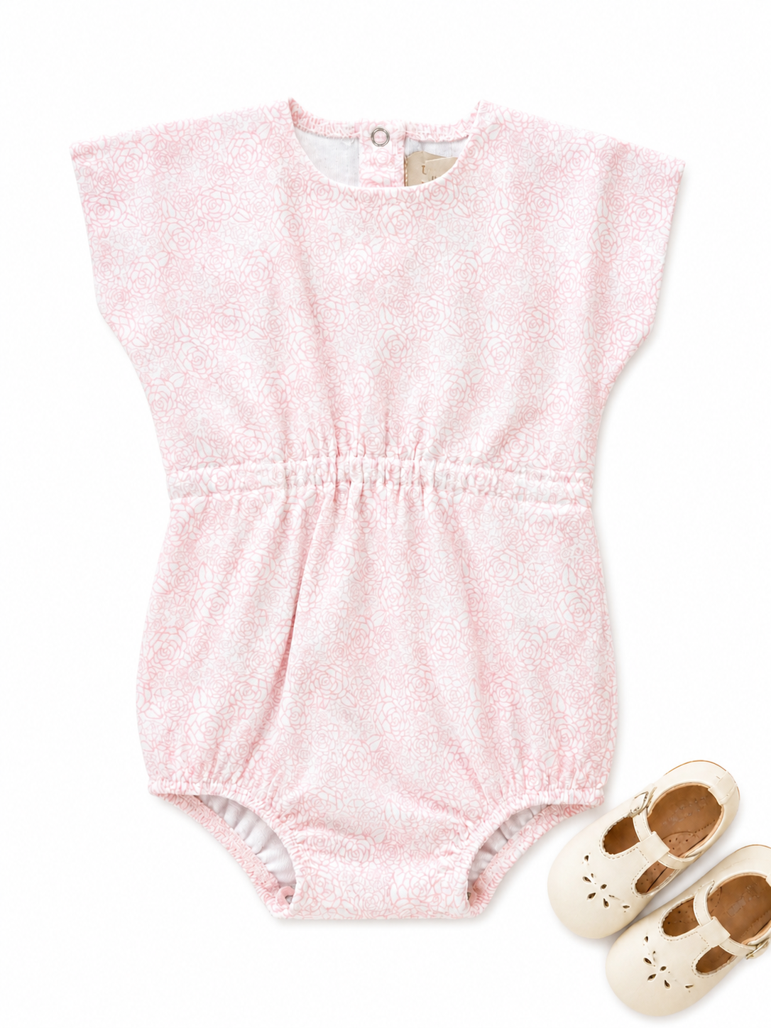 Faded floral short baby romper in cotton-spandex, blue and pink options