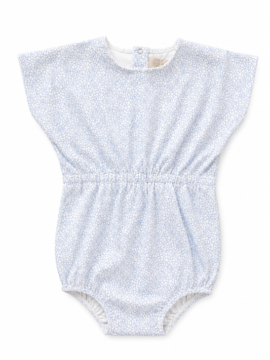 Faded floral short baby romper in cotton-spandex, blue and pink options