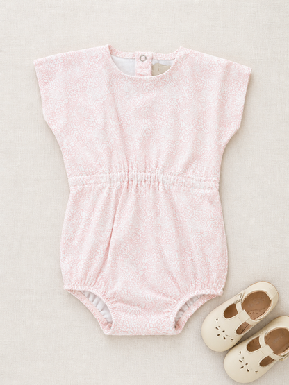 Faded floral short baby romper in cotton-spandex, blue and pink options
