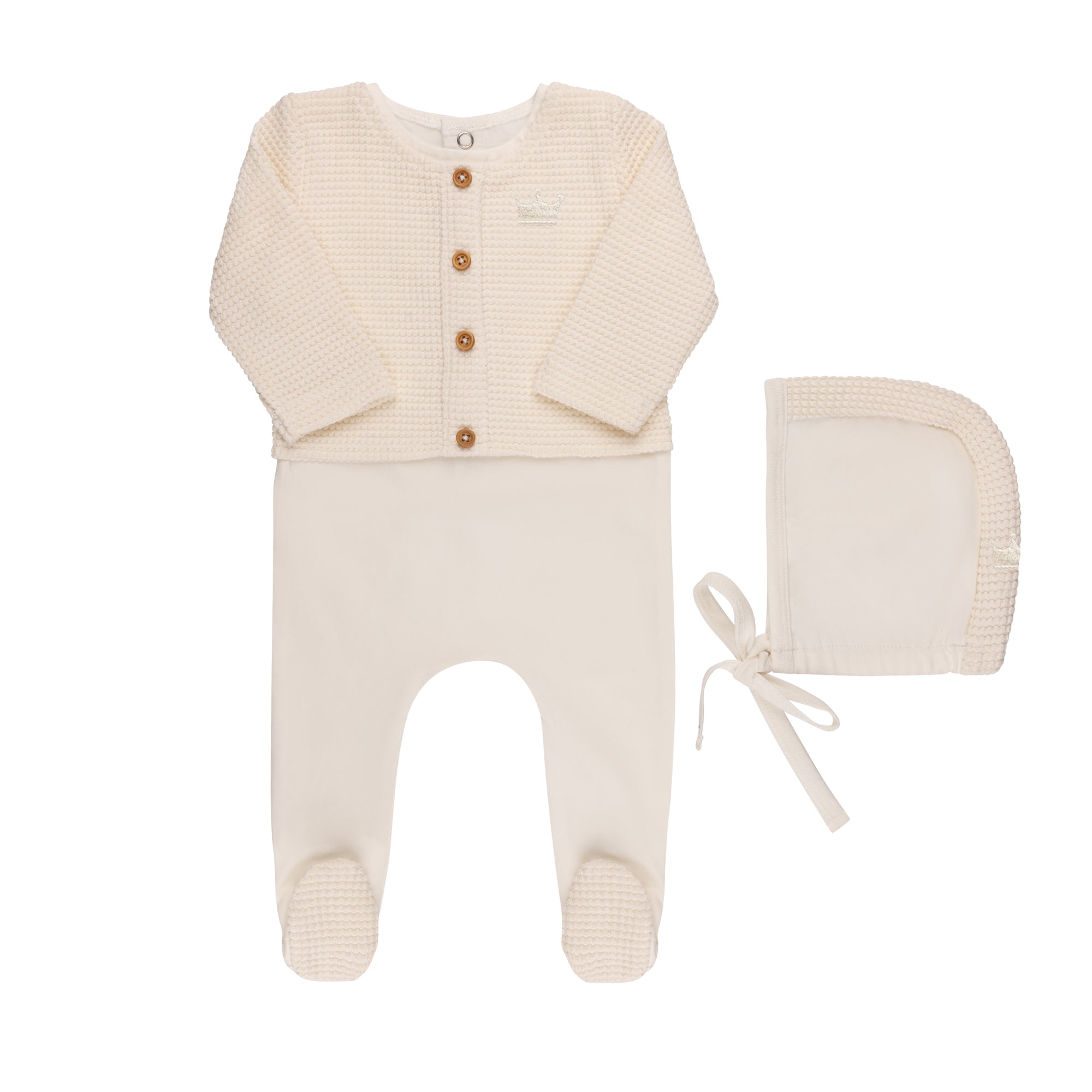 Faux Cardigan Footie & Hat (Velour Edition)