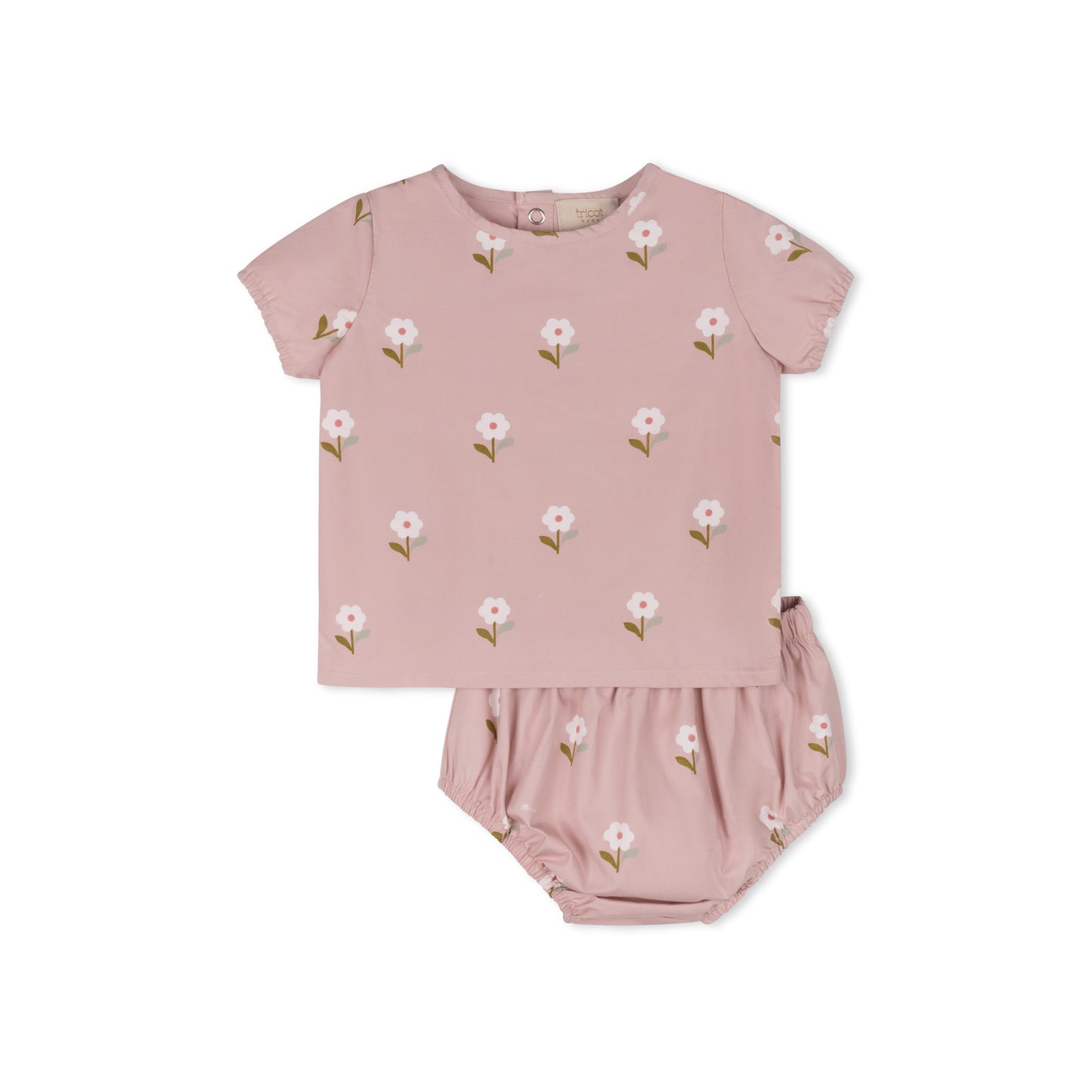 Floral poplin baby 2-piece short set in cotton-spandex by Tricot Bebe