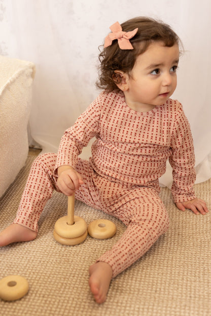 Ditsy floral print baby pajama 2-piece set in cotton-spandex, blue and pink