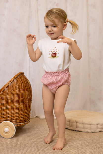 Picnic basket print baby 2-piece short set in cotton-spandex, Tricot Bebe