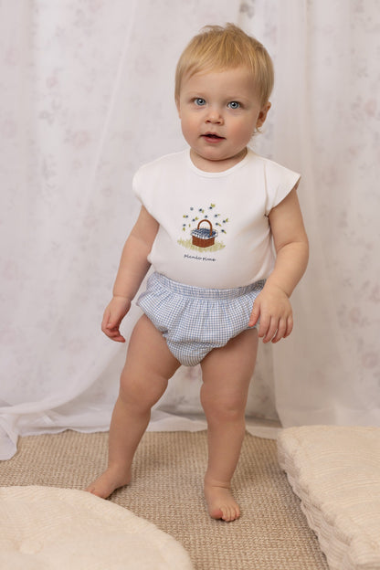 Picnic basket print baby 2-piece short set in cotton-spandex, Tricot Bebe